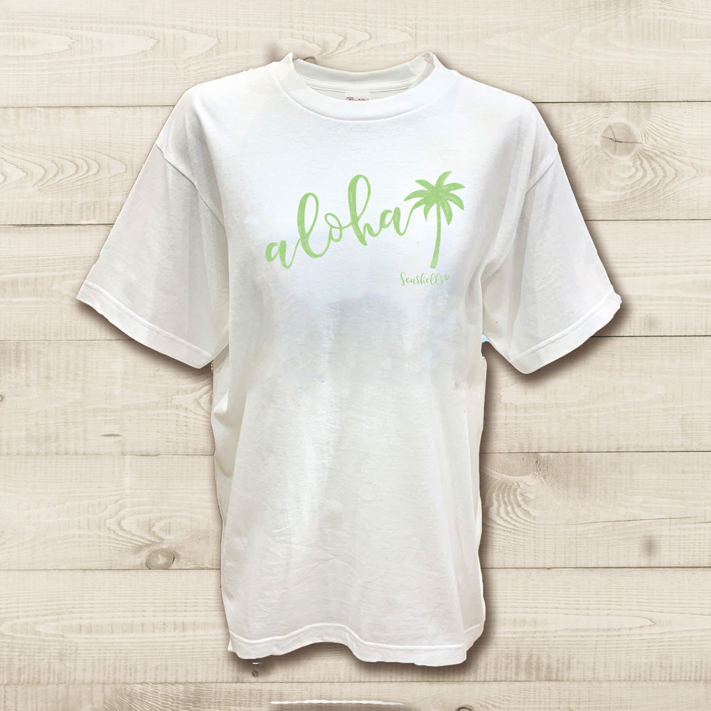 ハワイアンデザインTシャツ alohaPALM alohaのロゴとヤシの木