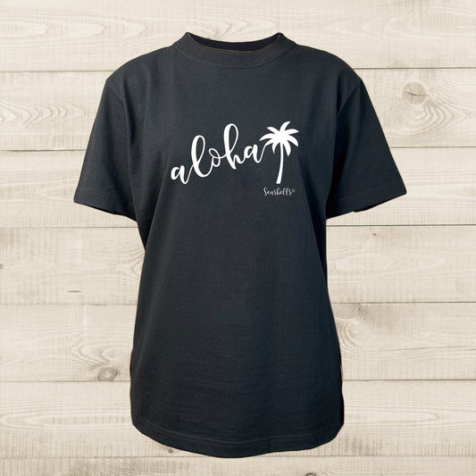 ハワイアンデザインTシャツ alohaPALM ユニセックスサイズ BLACK