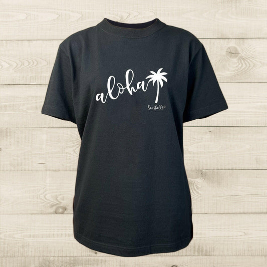 ハワイアンデザインTシャツ alohaPALM ユニセックスサイズ BLACK.