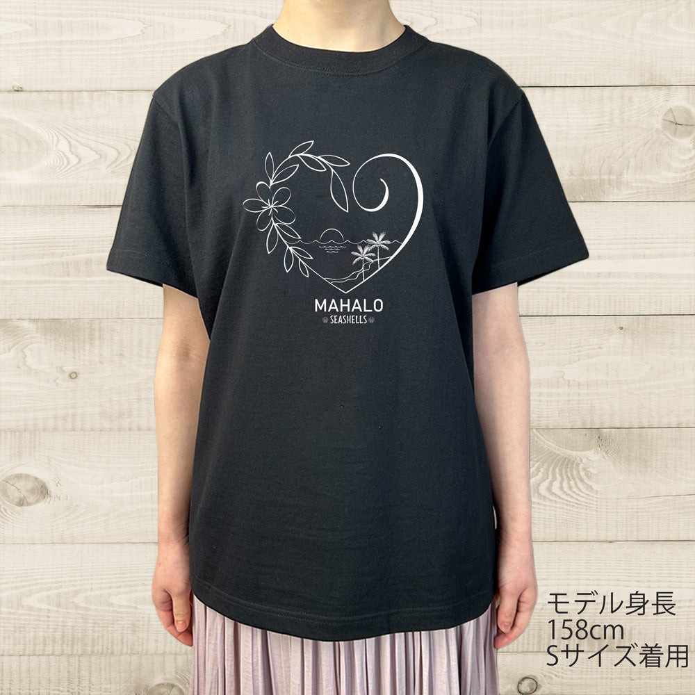 ハワイアンデザインTシャツ HEART PLMERIA brown　ユニセックスサイズ BLACK