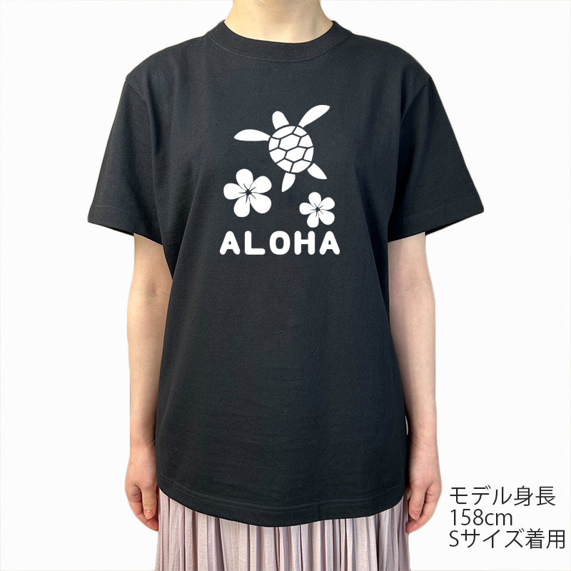 ハワイアンデザインTシャツ HONU　PLMERIA　ユニセックスサイズ BLACK