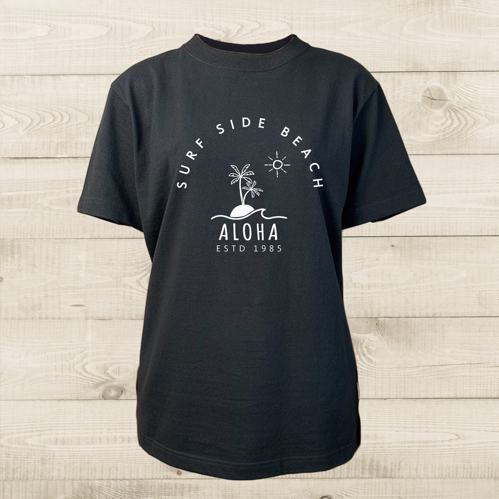 ハワイアンデザインTシャツ PALM ISLAND　ユニセックスサイズ BLACK