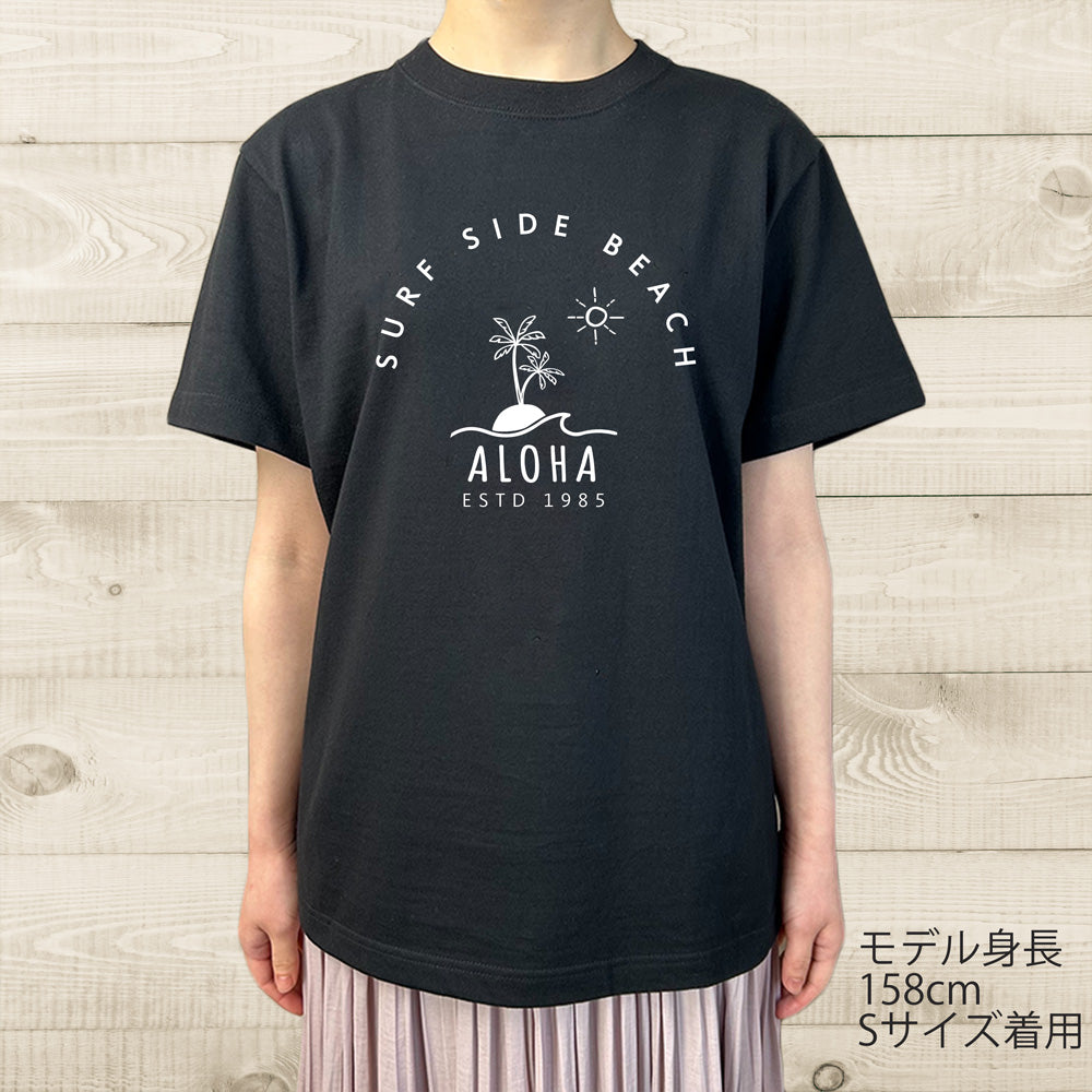 ハワイアンデザインTシャツ PALM ISLAND　ユニセックスサイズ BLACK