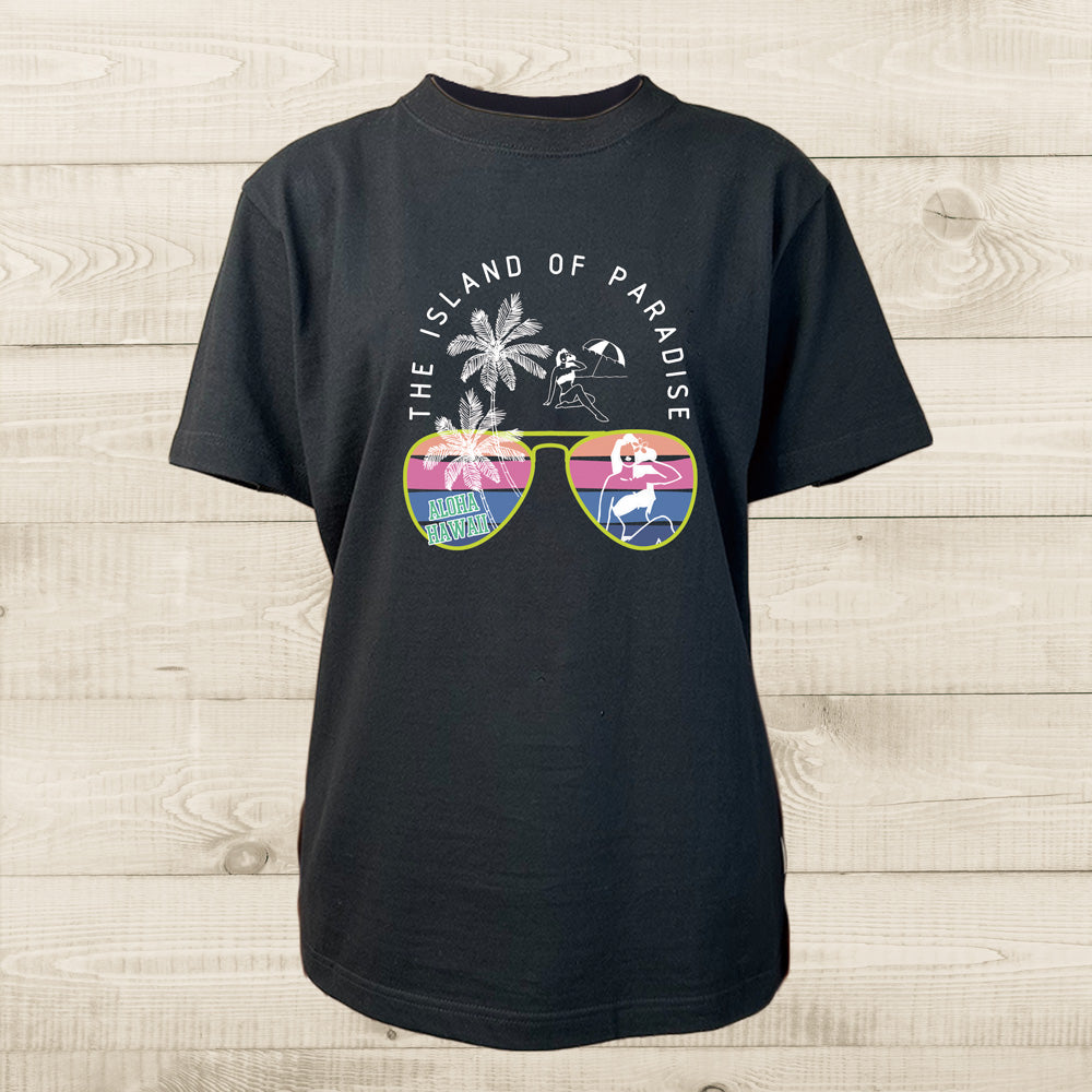 ハワイアンデザインTシャツ sunglasses　ユニセックスサイズ BLACK