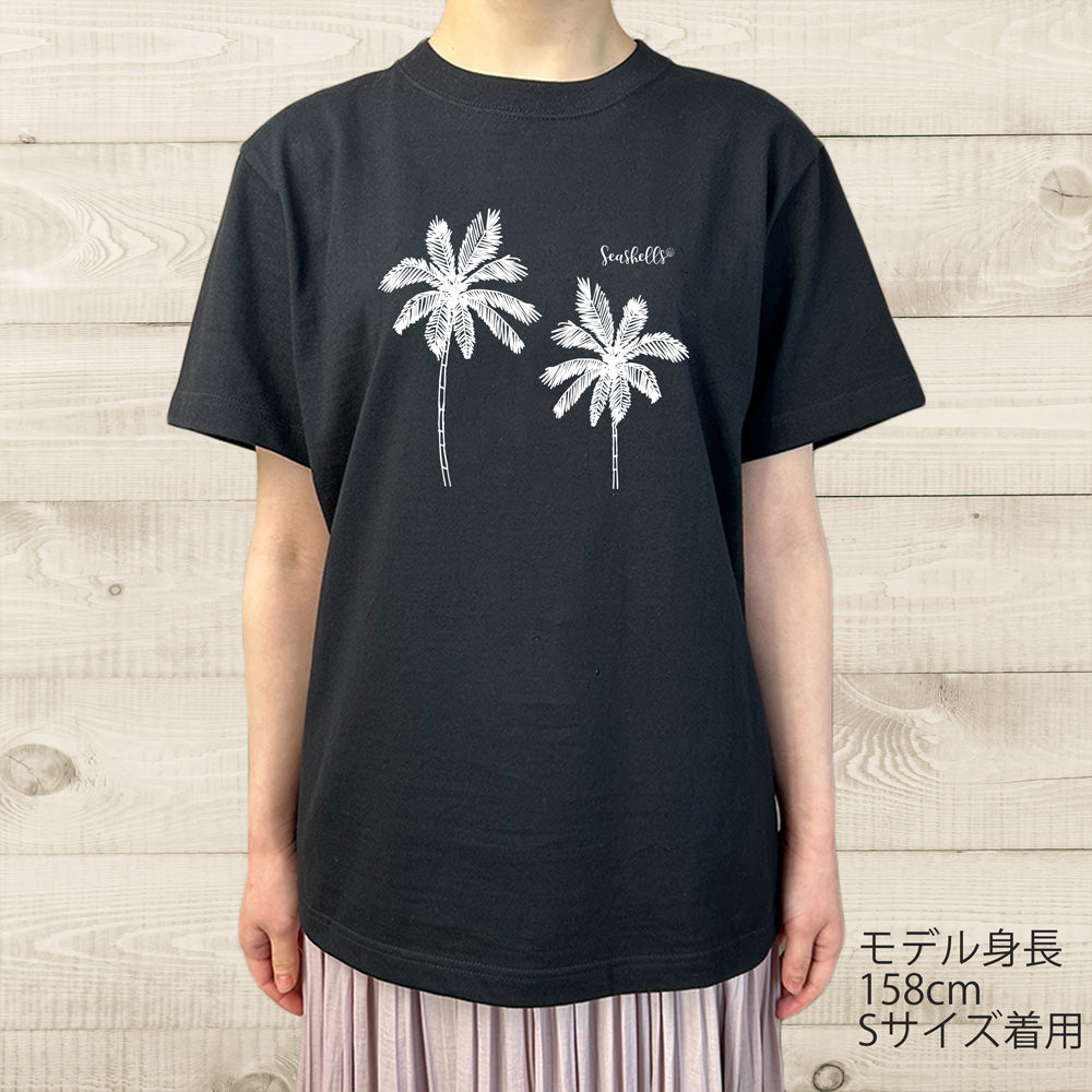 ハワイアンデザインTシャツ PALM DOUBLE　ユニセックスサイズ BLACK