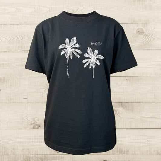 ハワイアンデザインTシャツ PALM DOUBLE　ユニセックスサイズ BLACK
