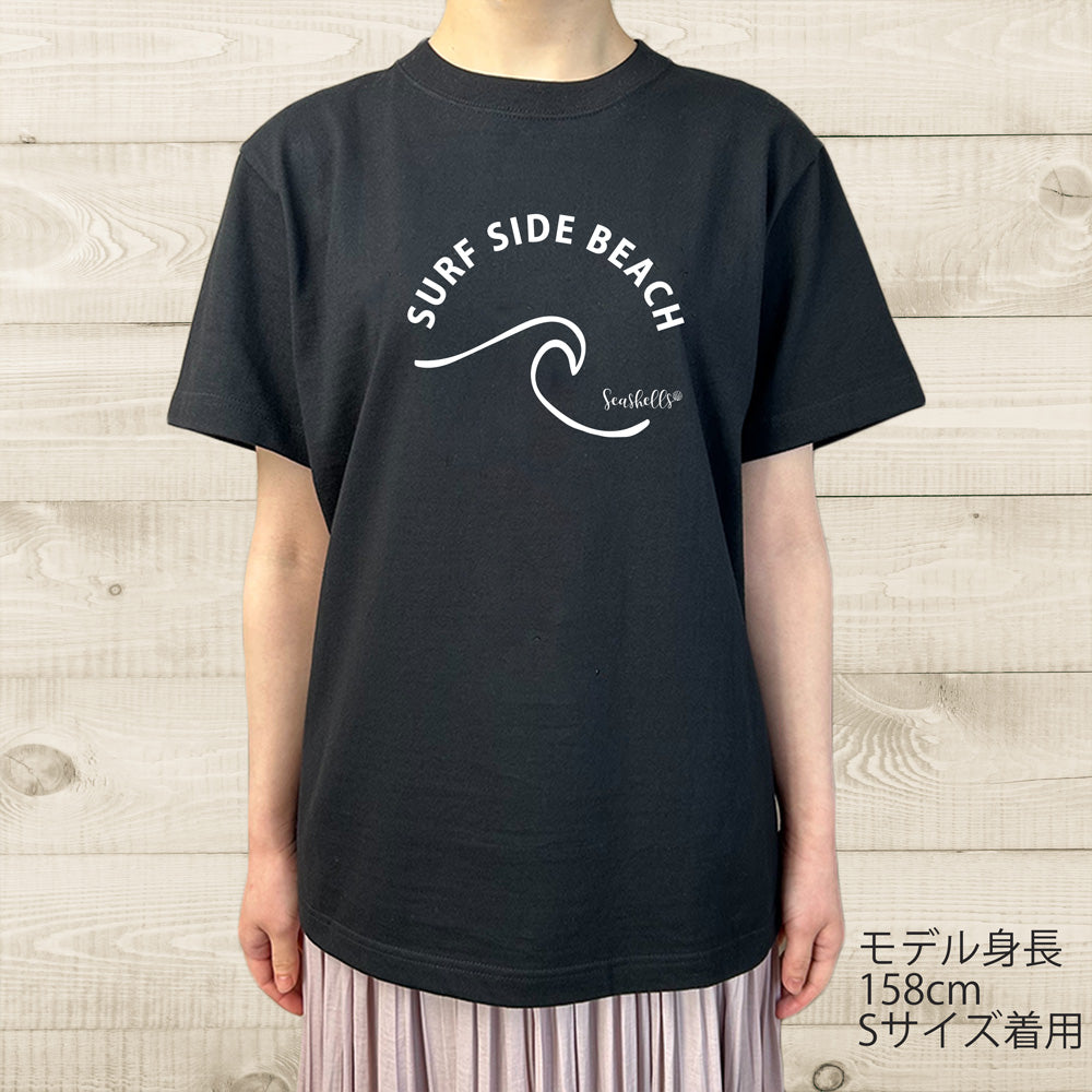 ハワイアンデザインTシャツ WAVE SURF SIDE BEACH L-BR　ユニセックスサイズ BLACK