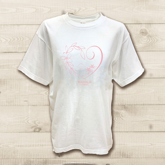 ハワイアンデザインTシャツ HEART PLMERIA PINK　ユニセックスサイズ