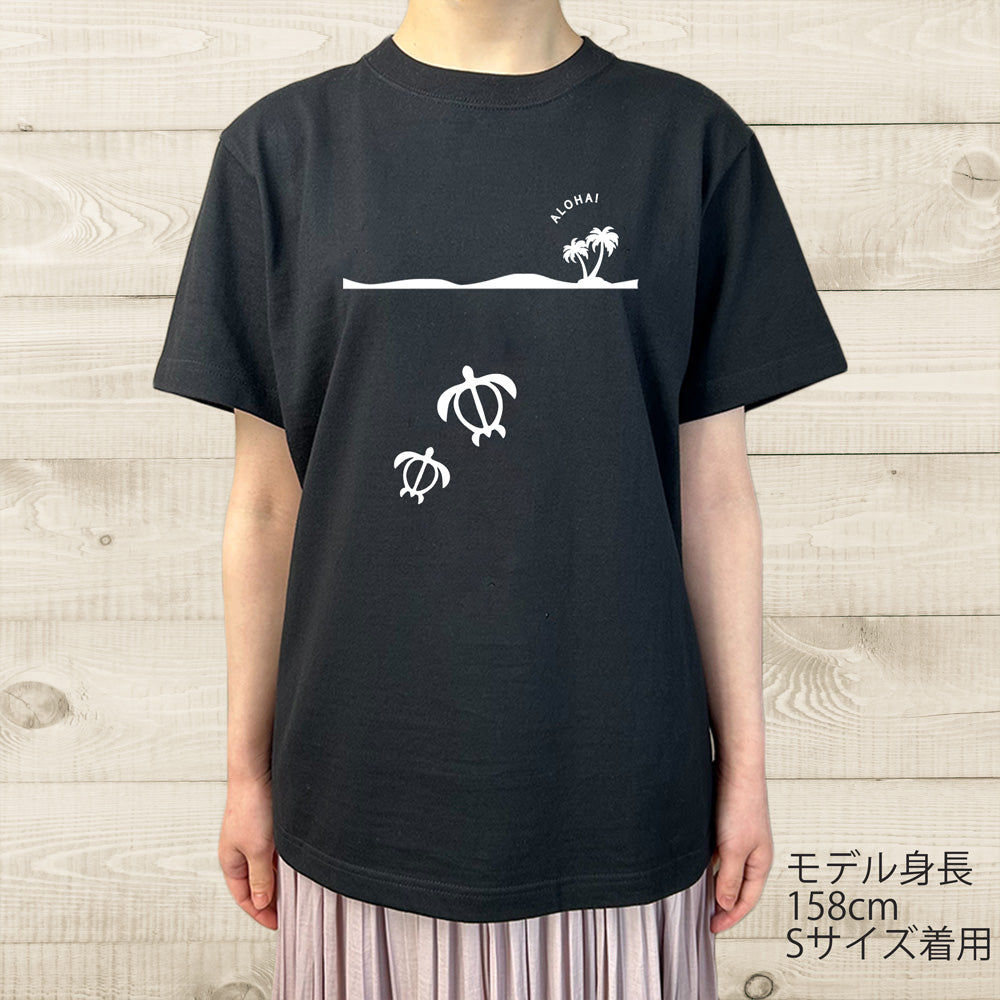 ハワイアンデザインTシャツ HONU　PALM ユニセックスサイズ BLACK
