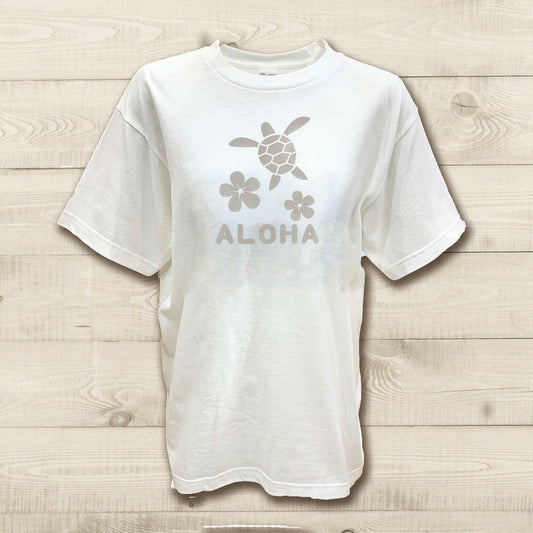 ハワイアンデザインTシャツ HONU　PLMERIA アッシュカラー　ユニセックスサイズ　ユニセックスサイズ.