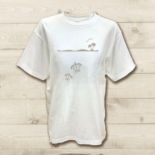 ハワイアンデザインTシャツ HONU　PALM ASH　ユニセックスサイズ