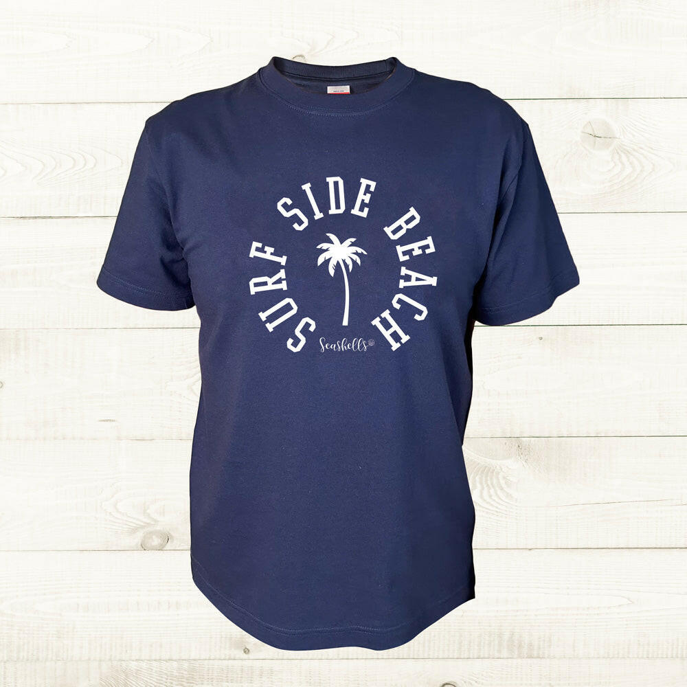 ハワイアンデザインTシャツ PALM SSBround NAVY　ユニセックスサイズ.