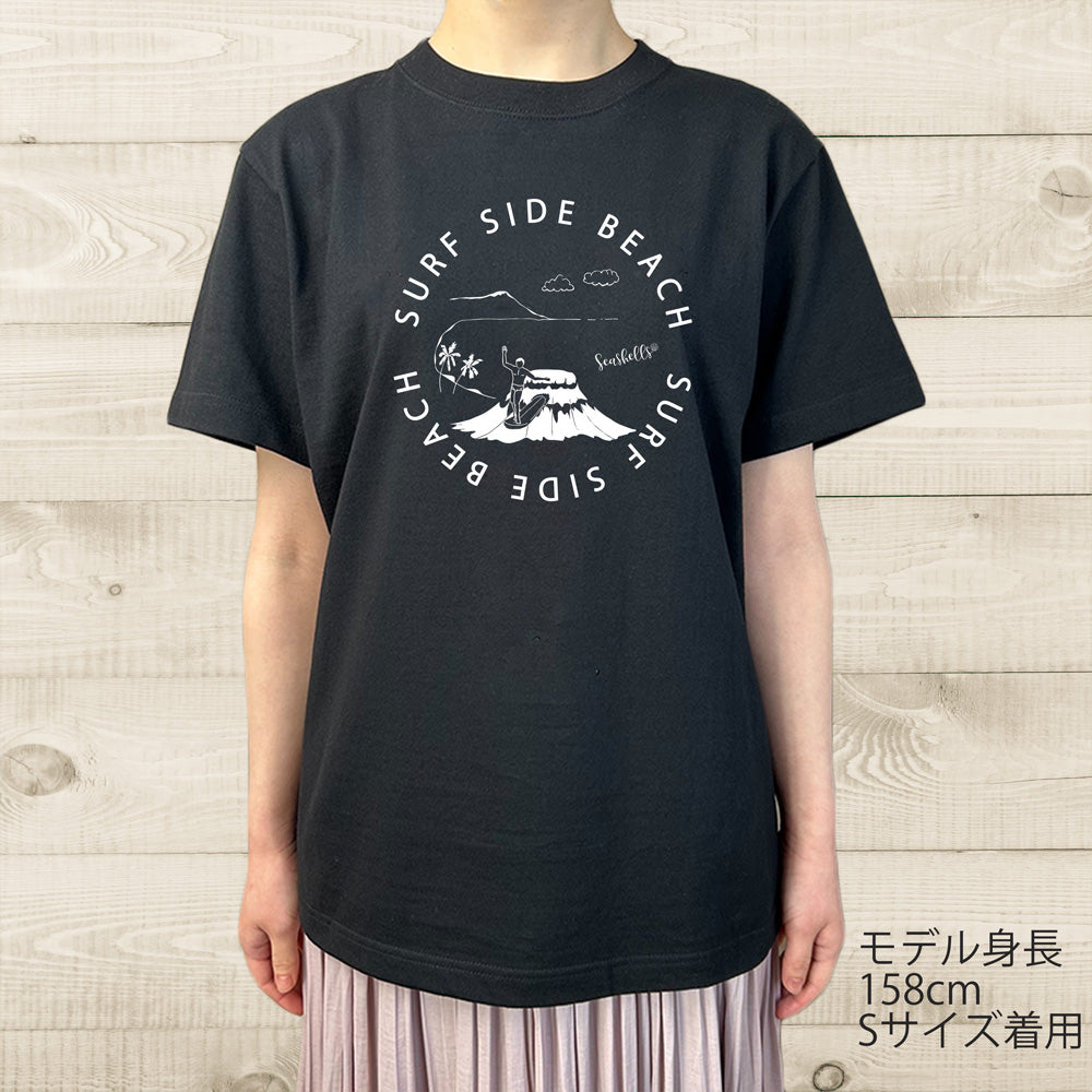 ハワイアンデザインTシャツ WAIKIKI SURF ASH　ユニセックスサイズ BLACK