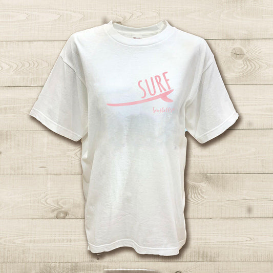 ハワイアンデザインTシャツ SURFBOARD ROGO PINK　ユニセックスサイズ.