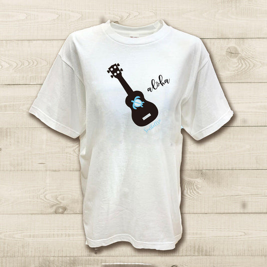 ハワイアンデザインTシャツ UKULELE　BLACK　ユニセックスサイズ.